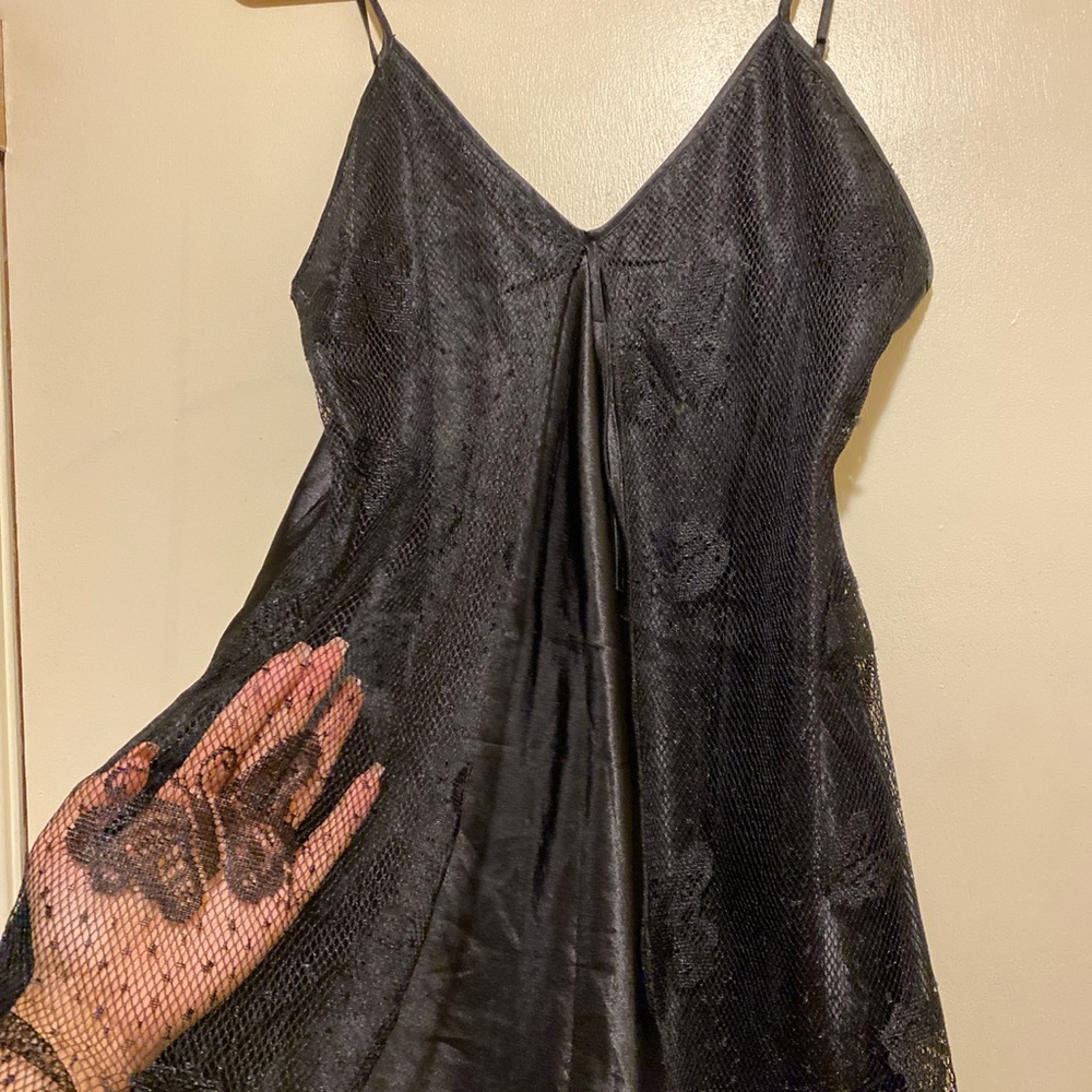 Silk slip dress with butterfly detailing